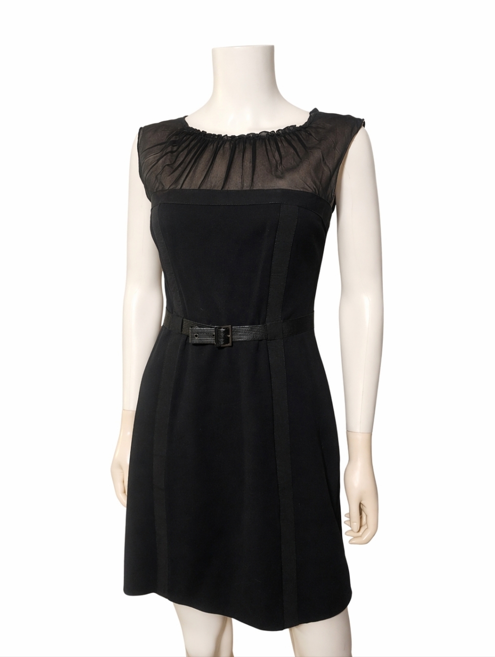 Philosophy di Alberta Ferretti | Black Sheer Pleated Back Belted Mini Dress US 6